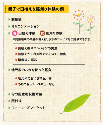 親子で田植え＆稲刈り体験の例
