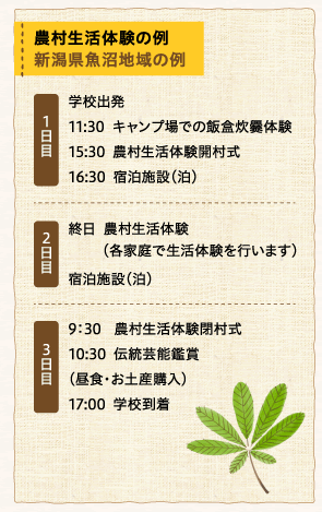 農村生活体験の例新潟県魚沼地域の例